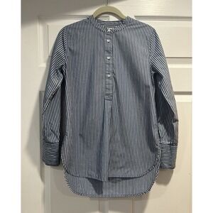 Oversized Bohemian Flowy Long Sleeve Madewell White/Blue Tunic Top Women's XS